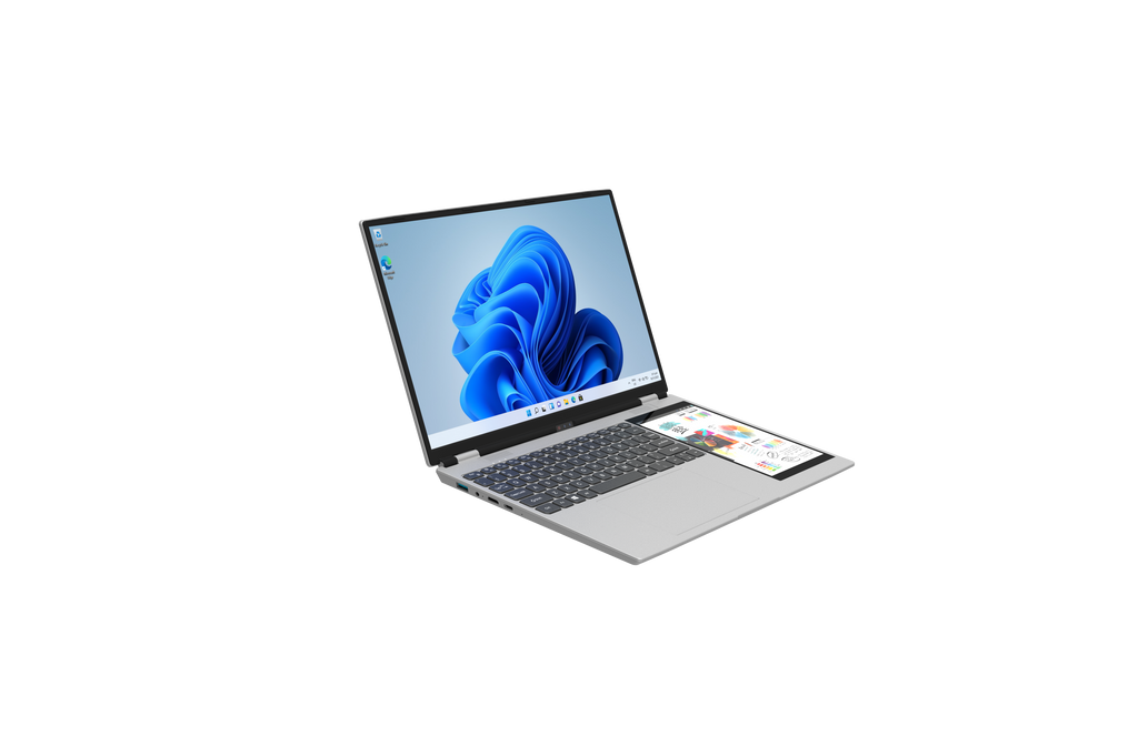 XYLORE HL156DG dual-screen laptop angled view