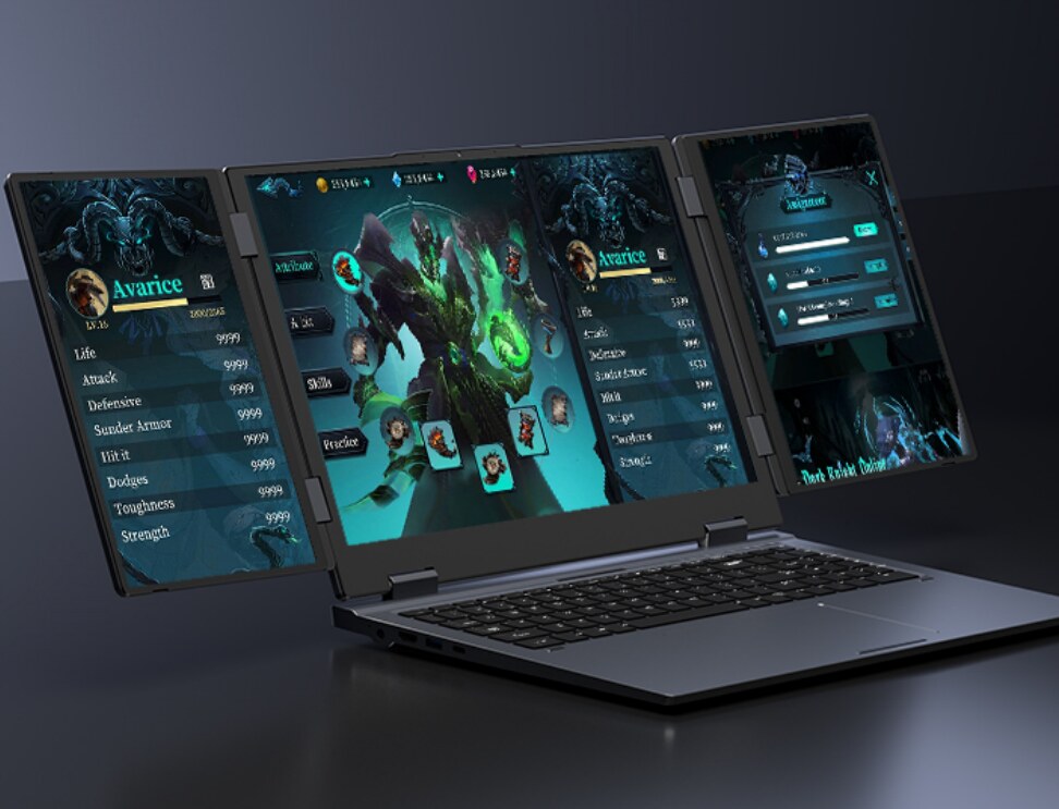 XYLORE MAX16 triple-screen gaming setup