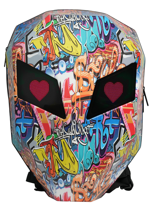 XYLORE multicolour graffiti LED rider backpack front view