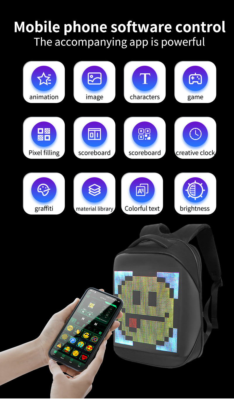 Smartphone app controls for XYLORE T3 LED backpack